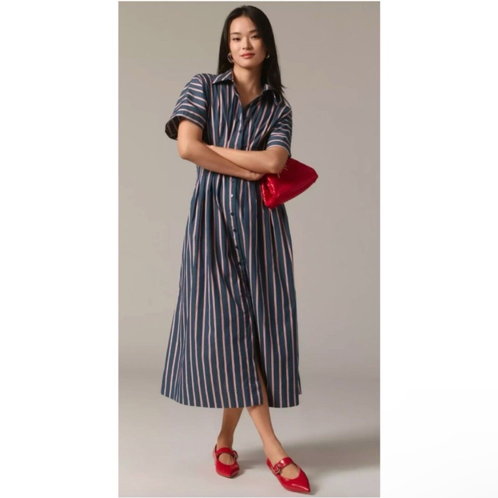 Anthropologie x Exquise Tobie Button-Front Pleated Shirt Dress Size L NWT